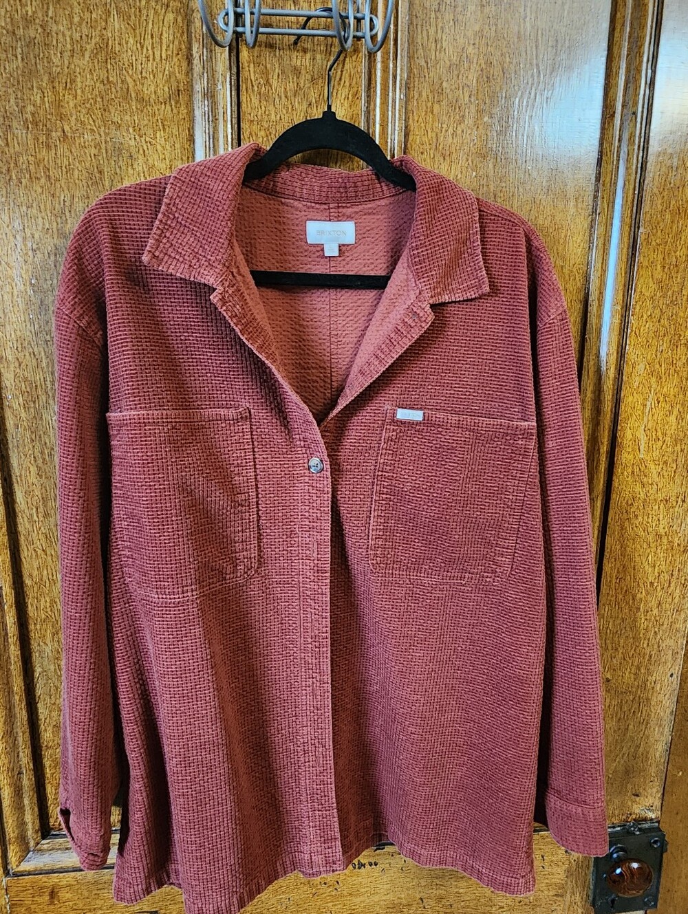 Brixton Waffle-Knit Button Shirt Jacket in Rust